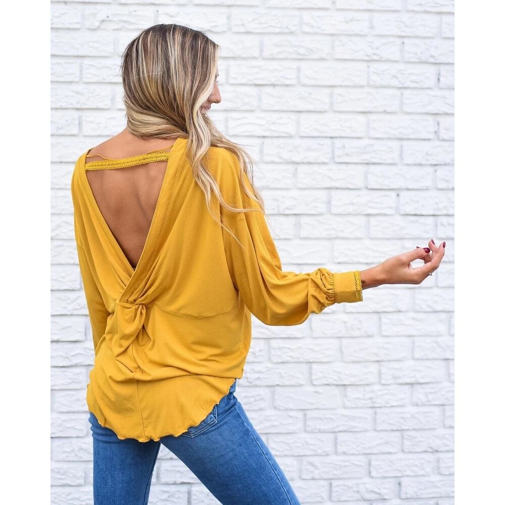 Free People Shimmy Shake Boho Top with open back and lettuce hem